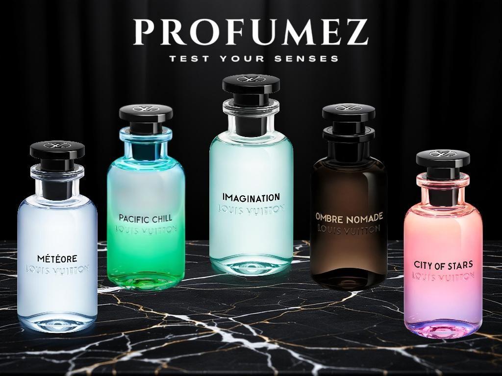 מארז דוגמיות של בושם לואי ויטון – כולל בשמי היוקרה Meteore , Pacific Chill, Imagination, Ombre Nomade ו-City of Stars – זמין באתר Profumez