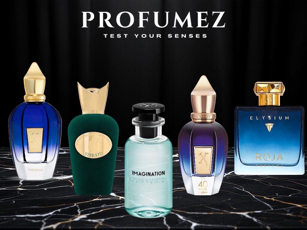 מארז דוגמיות קיץ עם בשמי נישה יוקרתיים לגברים: Creed Aventus, Louis Vuitton Imagination, Sospiro Vibrato , Roja Elysium ו-Torino21 של Xerjoff – זמין ב-Profumez